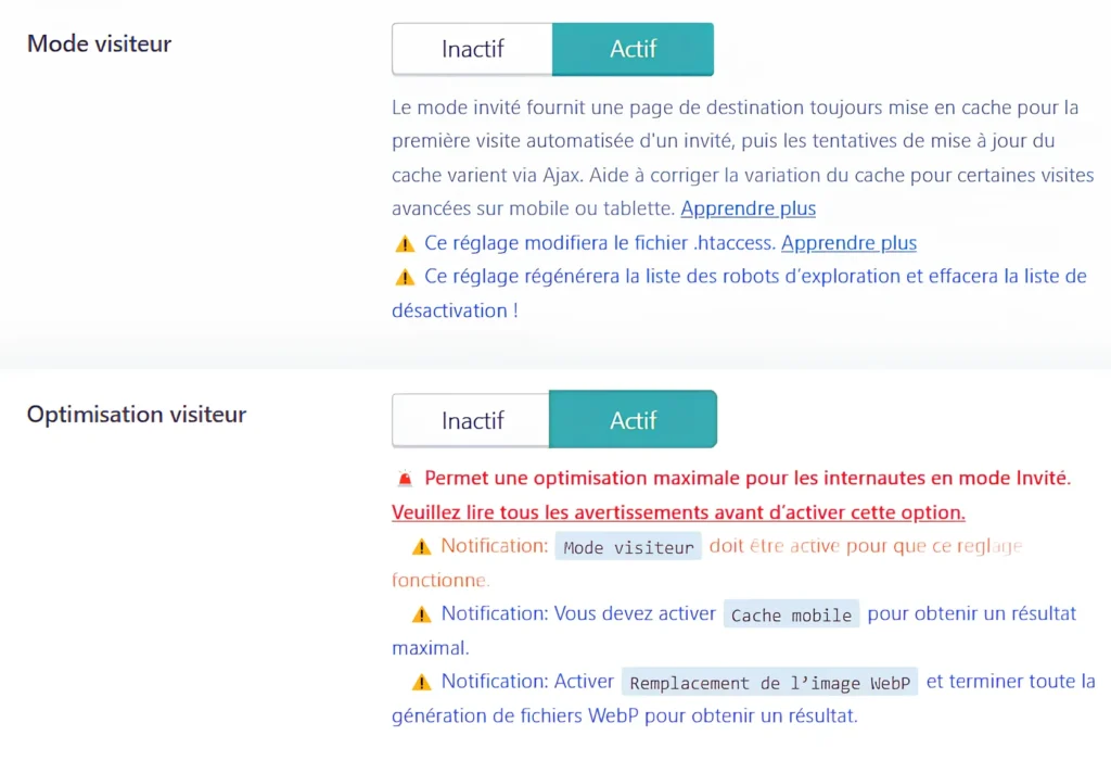 Activer le mode visiteur et l'optimisation du mode visiteur