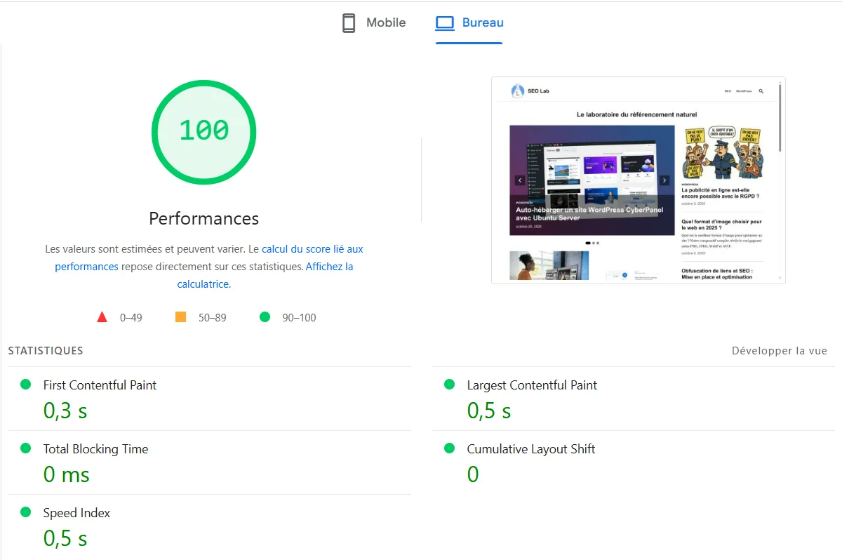performance sous la seconde sur pc
