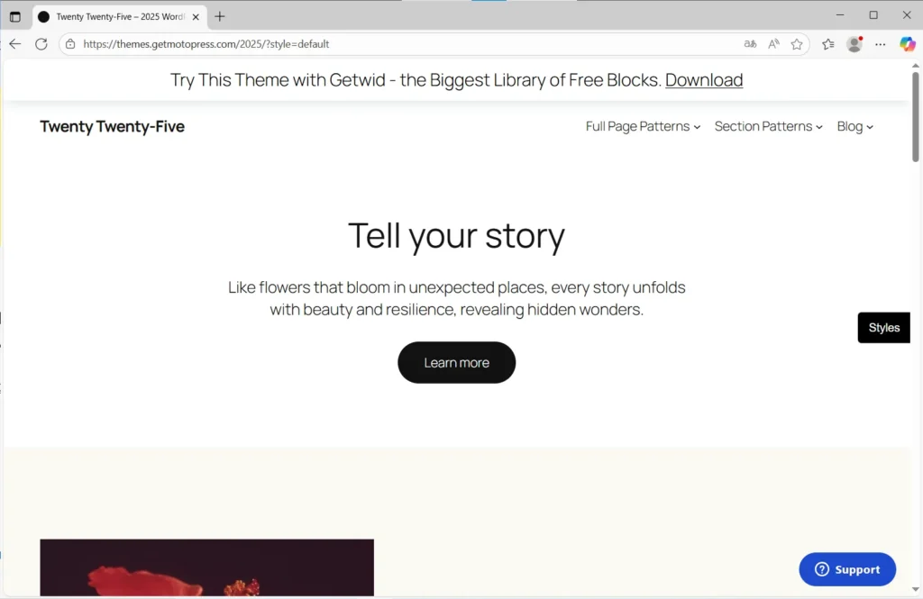 twenty-twenty-five le thème léger de wordpress